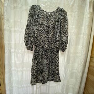 Elegant Black and White Floral Long Sleeve Dress